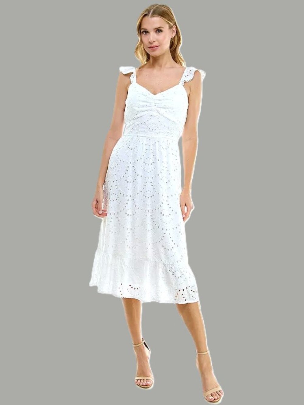 LILY ROSE Flutter Sleeve Eyelet Midi Dress. Size XL